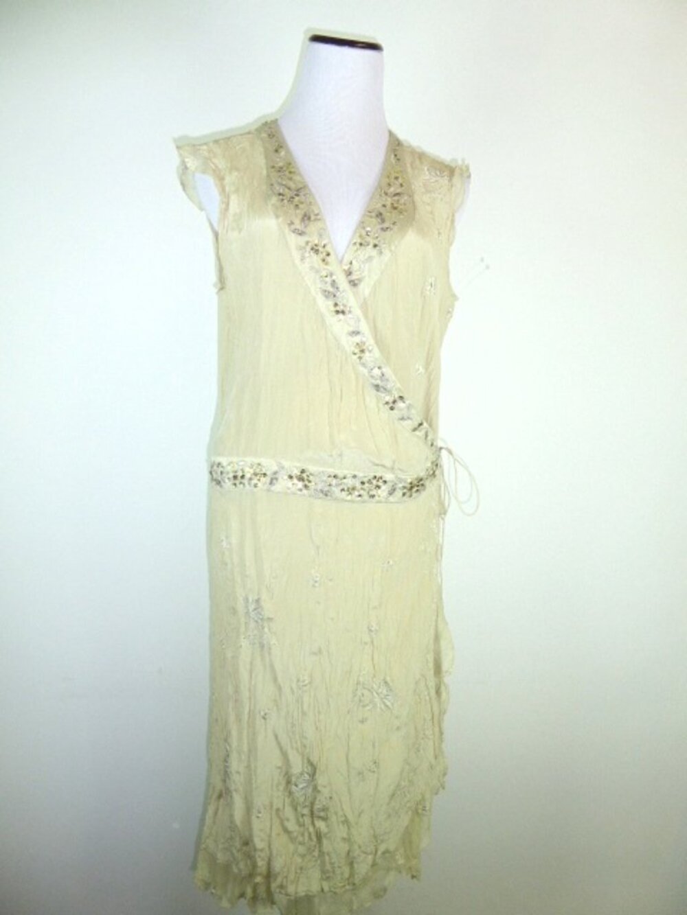 EBENE PATRICK ASSULINE DRESS beaded retro 20S sleeveless SILK midi 4 NWT